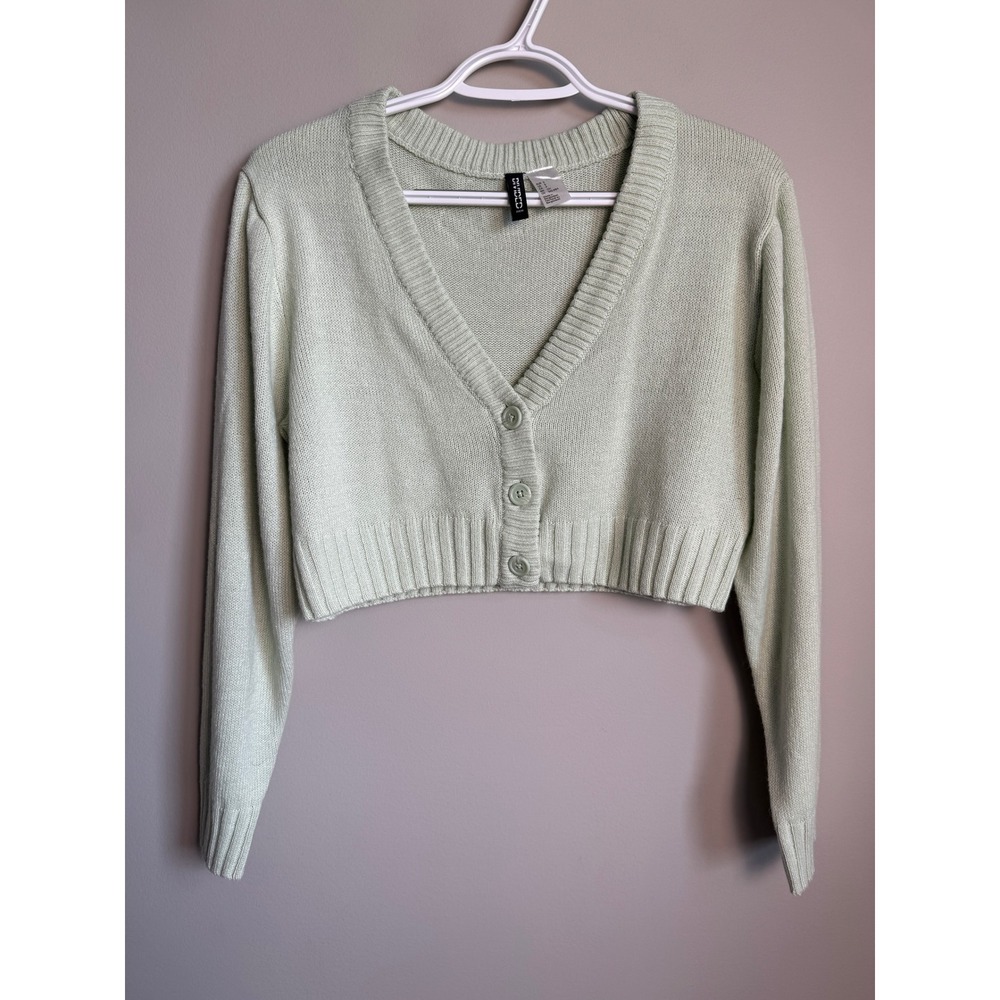 H&M Divided Cropped Button Up Cardigan Sweater Green Small Coquette Soft Girl